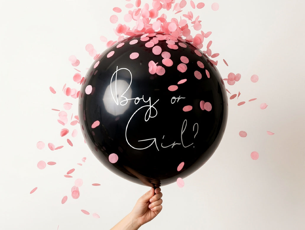 Balão Revelação de Género Menina — 1 Metro de Surpresa, Emoção e Confetis Rosa 🎀