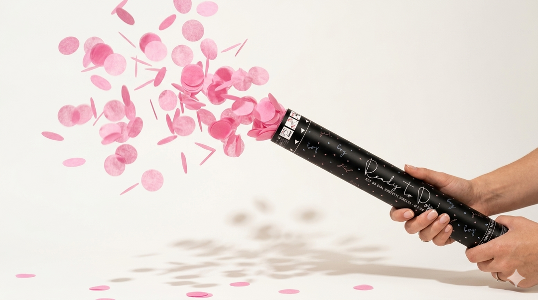 Canhão de Confetis Chá Revelação "Ready to Pop" Rosa — É Menina! 🎀