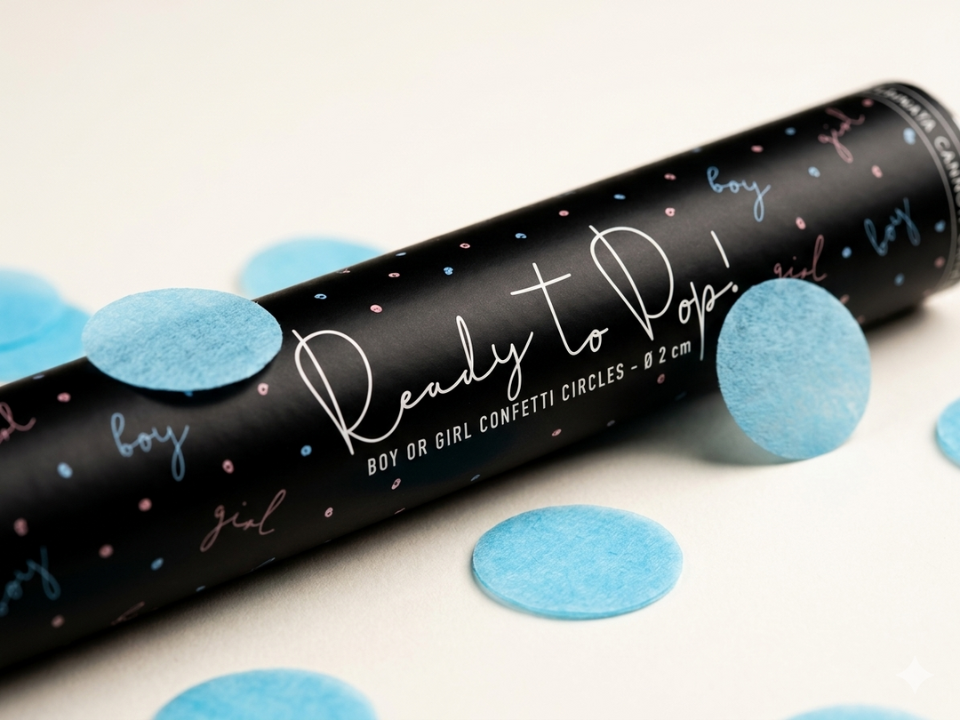 Canhão de Confetis Chá Revelação "Ready to Pop" Azul — É Menino! 💙