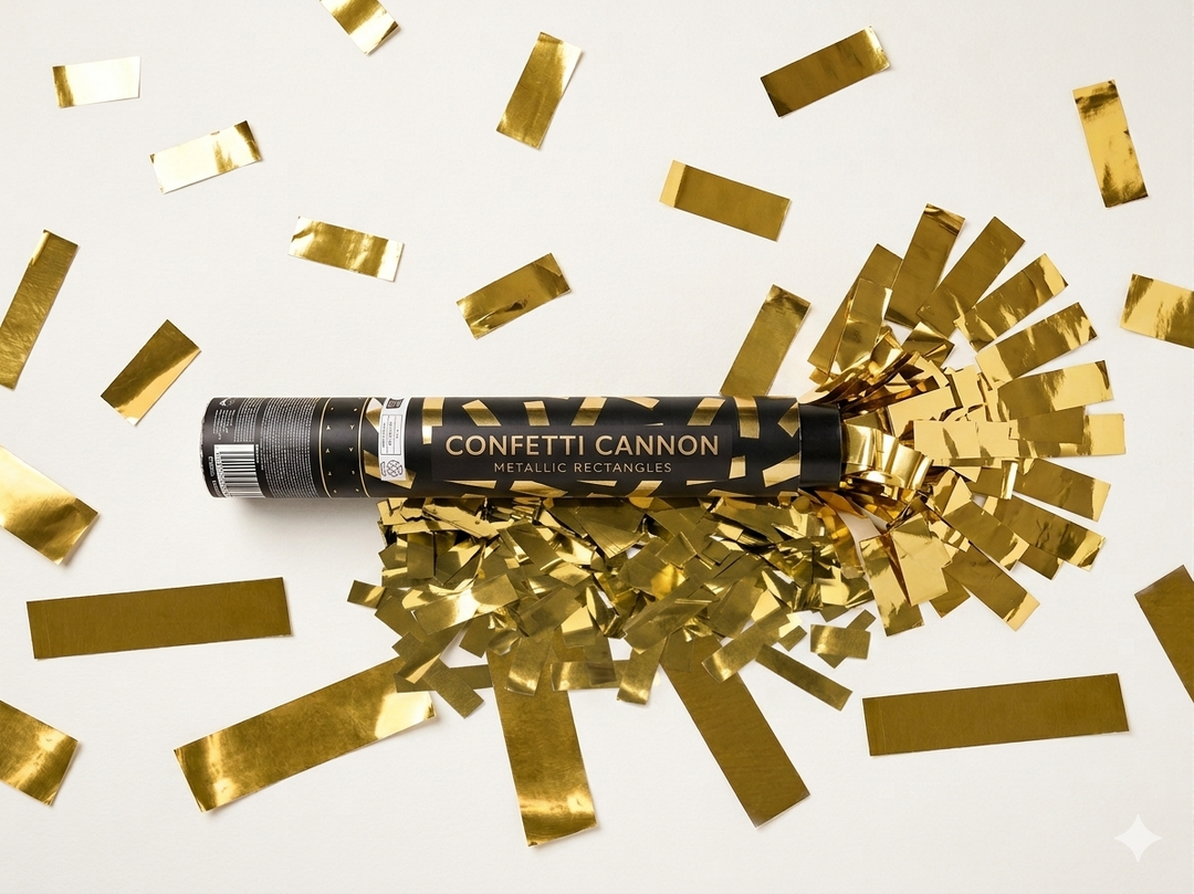 Canhão de Confetis Dourado 28 cm — Glamour Instantâneo em Cada Disparo