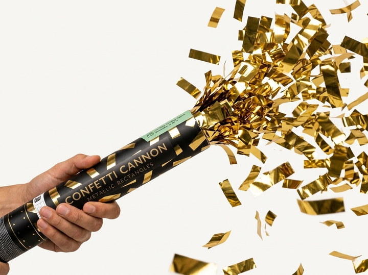 Canhão de Confetis Dourado 28 cm — Glamour Instantâneo em Cada Disparo