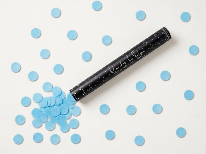 Canhão de Confetis Chá Revelação "Ready to Pop" Azul — É Menino! 💙