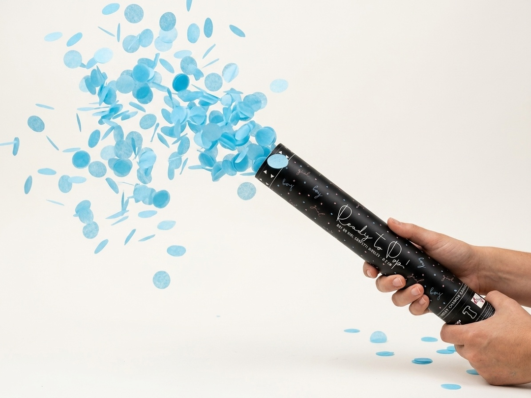 Canhão de Confetis Chá Revelação "Ready to Pop" Azul — É Menino! 💙